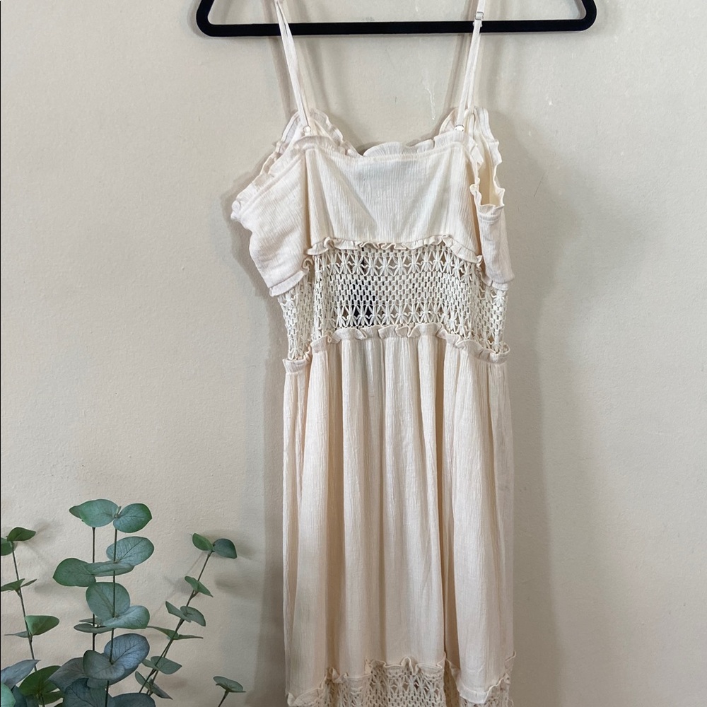 New Know One Cares Cream Boho Maxi Dress Crochet Lace Prairie Cottagecore Large - Picture 6 of 9